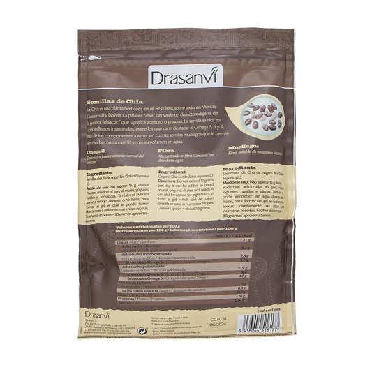 Chia Økologisk 250g | Paraguayansk Frø | Omega 3-6-9 + Fiber | Drasanvi