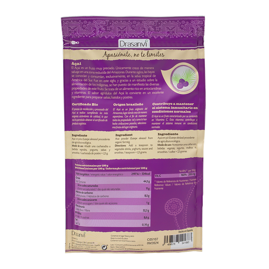 Açai Økologisk 70g | Brasiliansk Pulver | Antioksidanter + Immunitet | Drasanvi